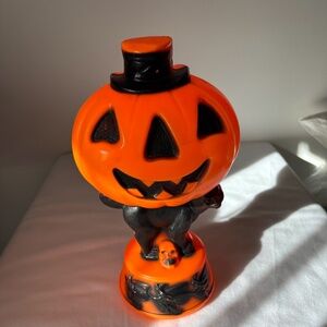 Vintage 1970s Empire  Jack‑O’‑Lantern on Black Cat Blow Mold – Halloween Display